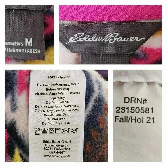 Eddie Bauer Women’s M Southwest Fleece Pullover Quarter Zip Brown Pink Blue - Picture 11 of 11